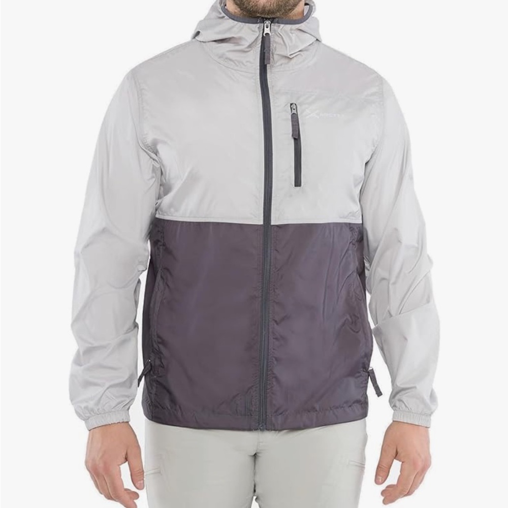 Arctix Two-Tone Light Gray and Dark Gray Hooded Windbreaker